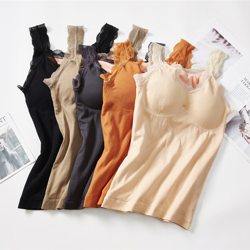 小熊仙女保暖背心v领吊带蕾丝带胸垫打底衣加绒加厚保暖内衣女|ms