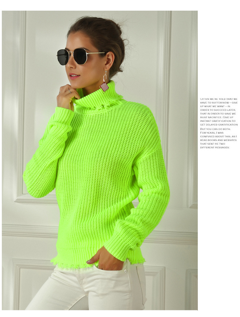 autumn and winter high-neck bottoming fluorescent color hole distressed long-sleeved sweater  NSYH7191