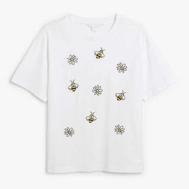 basic jacket pure bee flower embroidery round collar short sleeve