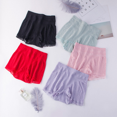 厂家直销新款女士平角裤高腰无缝大码内裤女透气莫代尔蕾丝边内裤|ru