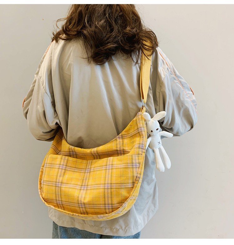 Fashion Small Fresh Plaid Canvas Shoulder Soft Cute Girl Student Messenger Bag display picture 24