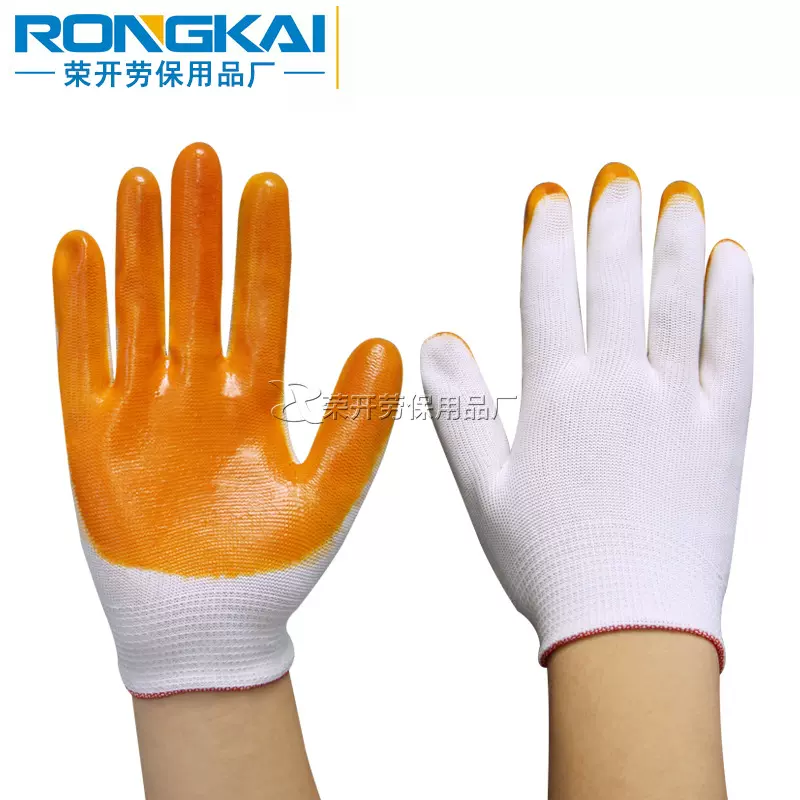 厂家批发PVC浸胶手套 十三针白尼龙平挂单面涂胶 耐磨劳保手套