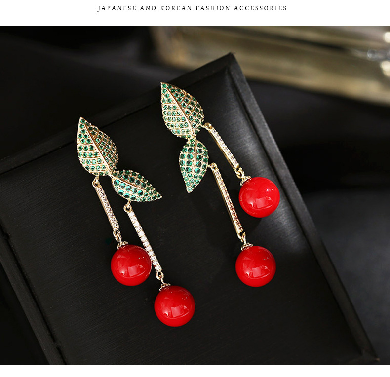 Aretes Largos Juguetones Color Cereza Contraste Mujer display picture 1