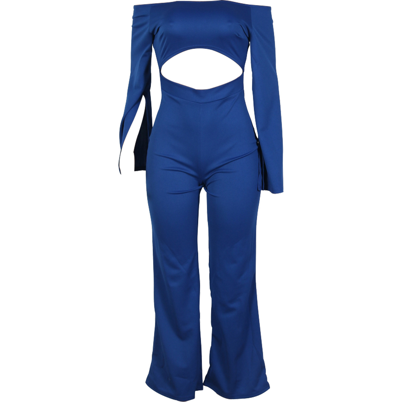Boutique Casual Solid Color Long Sleeves Cropped off Shoulder Jumpsuit