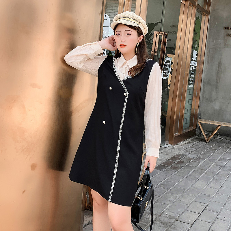 胖妹妹200斤连衣裙大码女装加肥加大胖mm韩版宽松显瘦假两件裙子|ms