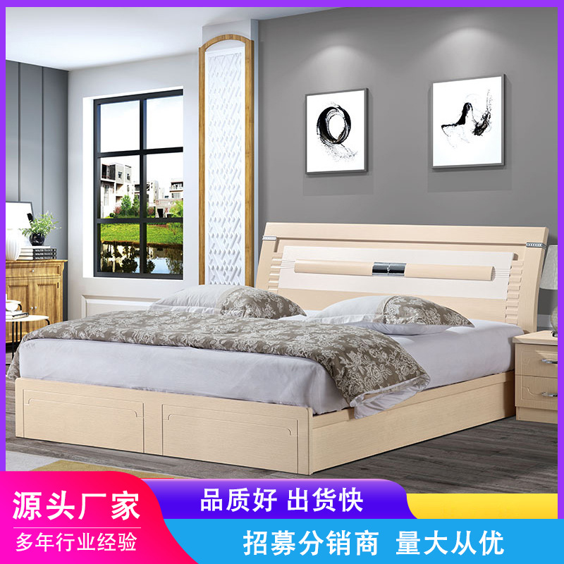 成都厂家批发北欧床覆膜吸塑1.8米板式吸塑高箱酒店家具双人大床