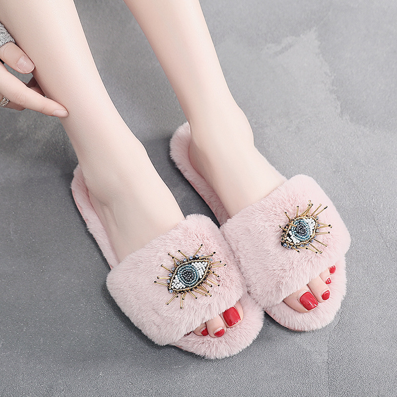 Korean fashion network red coil eye-catching flush slippers ladies home soft bottom cotton slippers wholesale