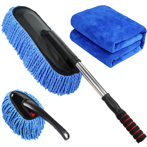Nano Car Telescopic Waxing and Dusting Microfiber Flat Wiper and Cloth, Car Ultra-Fiber Round Wax Brush
