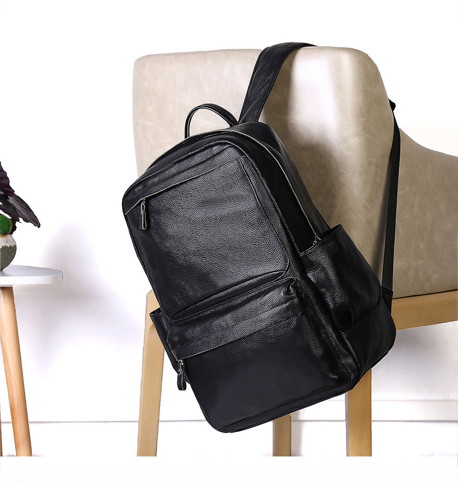 Ba lô nam da bò thật 15.6 inch chống nước, túi đeo vai du lịch đựng laptop 43×30×18 cm — Màu đen chi tiết 3