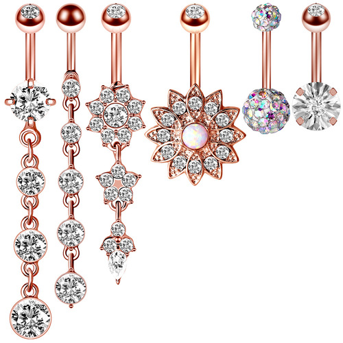 Factory direct sale Amazon Wish hot selling high quality exquisite zircon belly button ring 6-piece set piercing jewelry
