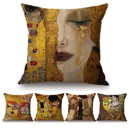 Van Gogh oil painting pillow abstract literary back sofa pillow Mucha beautiful girl sunflower pillow case