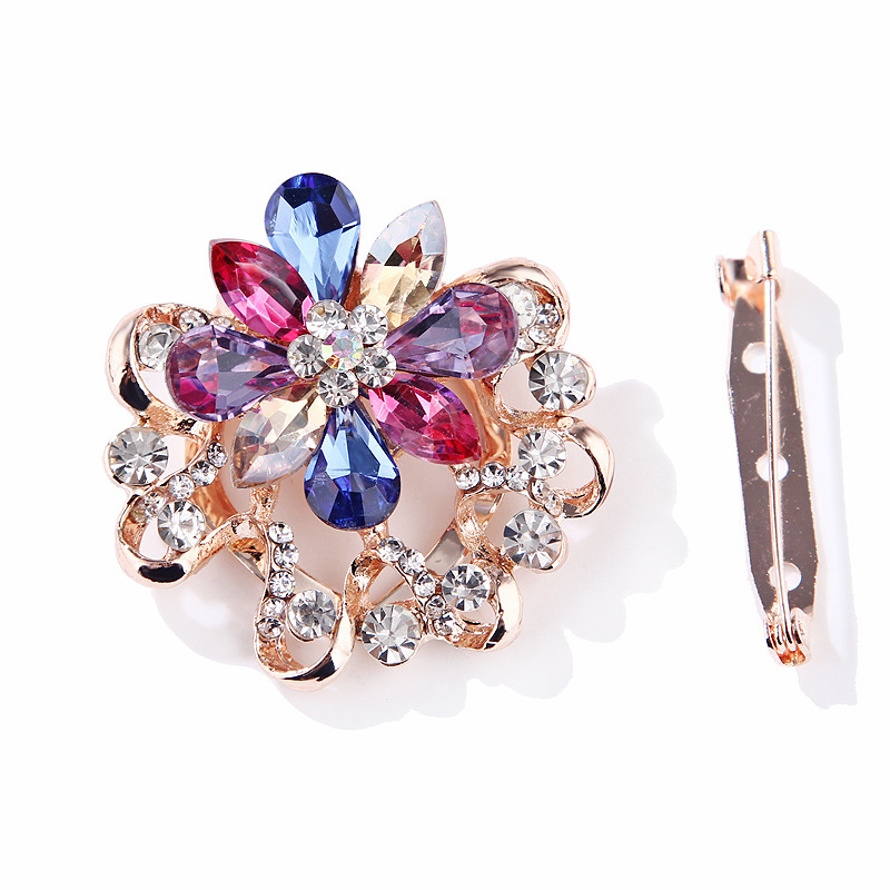 Korean fashion bunte kristall glas blume rose gold brosche schal schnalle dual zweck alle spiel kleidung zubehör_voghion.com