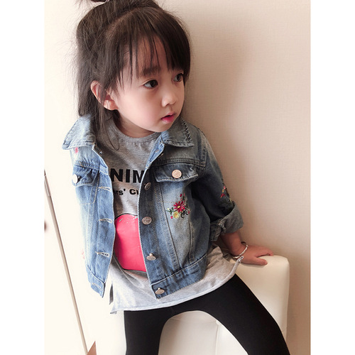 Children's denim jacket Korean style autumn girls embroidered top children's clothing autumn loose jacket