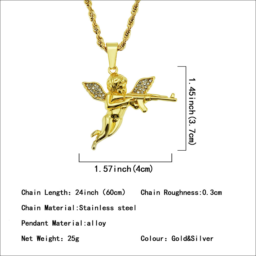 Designer Style Revenge Angel Diamond Pendant Necklace Men's Angel Gun Accessories Pendant Jewelry_voghion.com