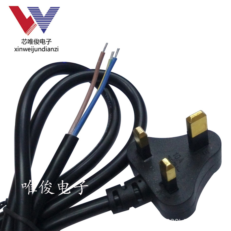 厂家小英式电源线插头 英标单头裸尾电源线 不带保险管英规三插头