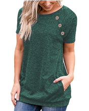 2026�羳���Q�¿�T-shirt short sleeve round neck button pocke