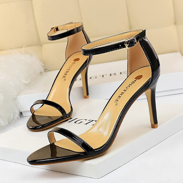 fashion toe-strip high-heeled shoes thin heels high heels lacquer  