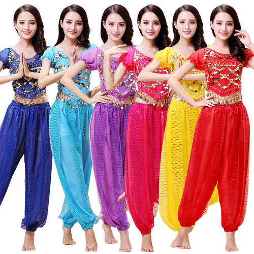New Indian dance performance costumes, stage dance costumes, belly dance suits, pants, short-sleeved dance stage costumes,