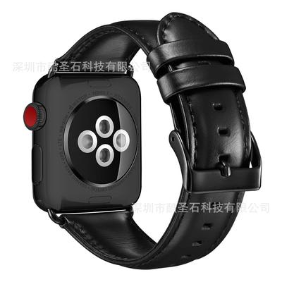 适用苹果手表表带黑色油皮商务休闲表带 apple iwatch表带4代通用|ms
