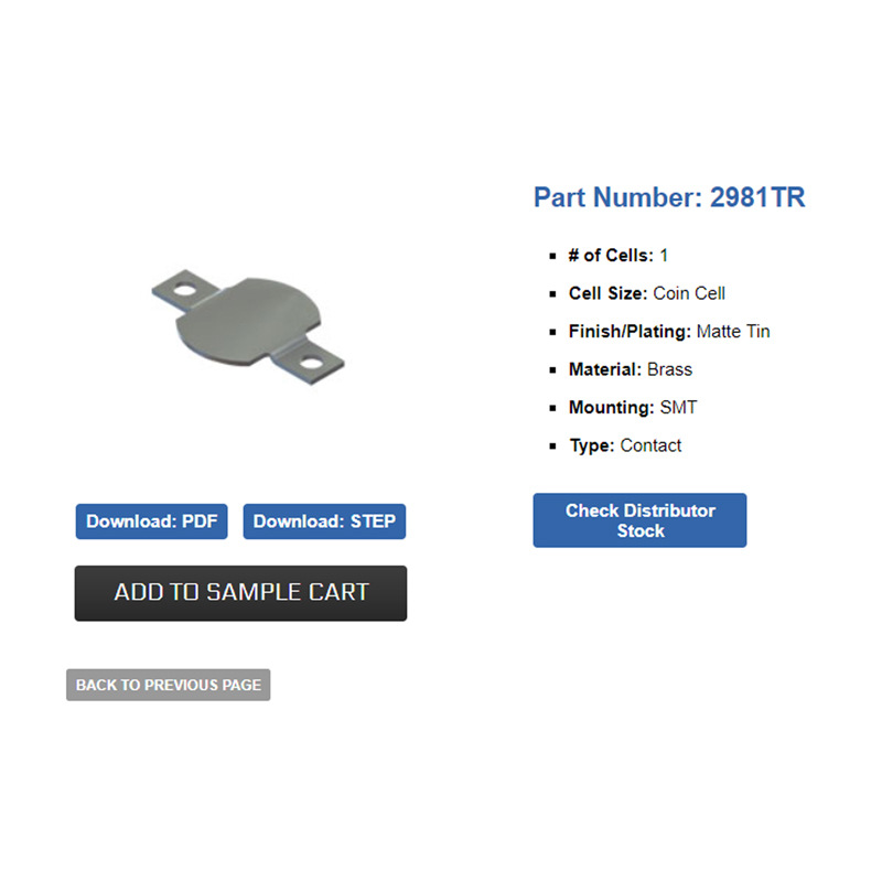 KEYSTONE ELECTRONICS 2981TR 负极弹片 CR2477 DL2450 电池弹片