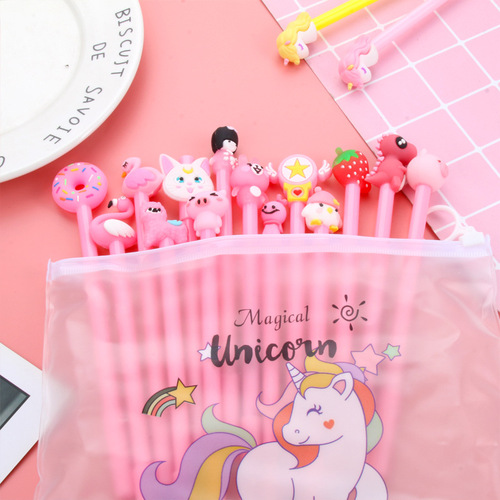 Japanese and Korean cartoon creative stationery for girls in pink, various colors and styles, cute cartoon gel pen set, stationery