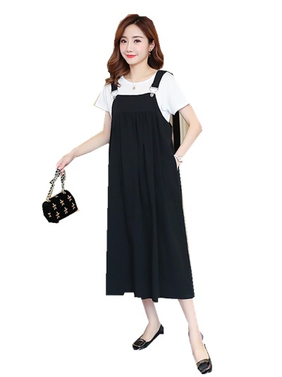 Factory direct maternity clothes summer new trendy mom cotton strap skirt loose solid color suspender skirt + T-shirt 2 pieces set