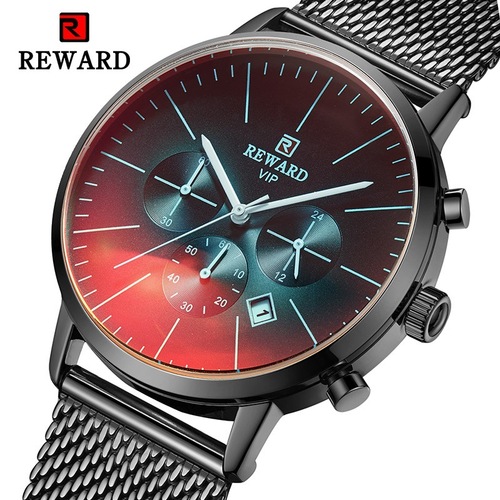 Reward cross-border men's watch multifunctional sports quartz watch stainless steel mesh belt men's watch customizable watch logo