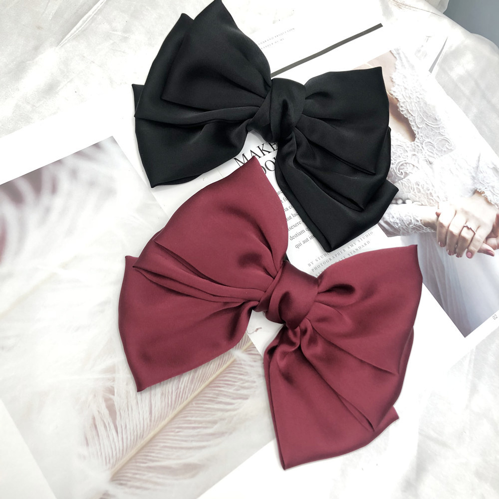 Source Wine Red Satin Bow Hairpin Three-layer Ribbon  Clip display picture 8