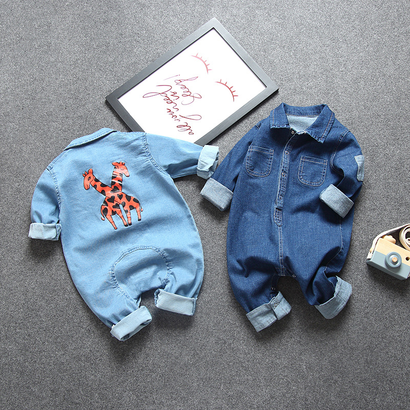 Baby denim jumpsuit spring and autumn ti...