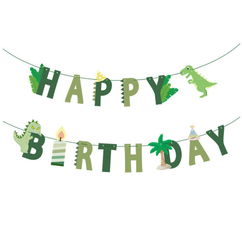 Hot selling dinosaur happy birthday la Hua La flag dinosaur banner forest theme party decoration bunting