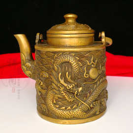 仿古铜器纯铜酒茶壶摆件吉祥龙壶乾隆年制创意家居工艺品摆件