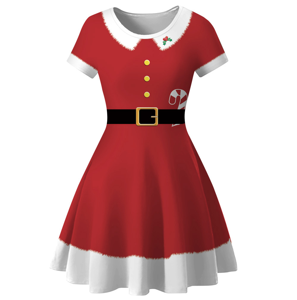 Frau Swing-kleid Weihnachten Rundhals Drucken Kurzarm Weihnachts Muster Über Dem Knie Gruppe Festival display picture 6