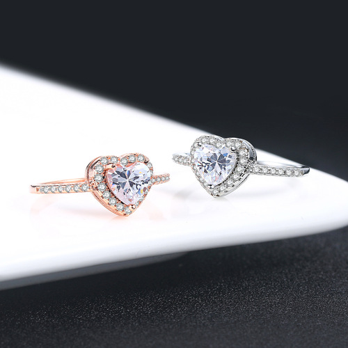 Classic heart-shaped zircon women's engagement ring, real gold-plated micro-set diamond ring, European and American cross-border jewelry wholesale