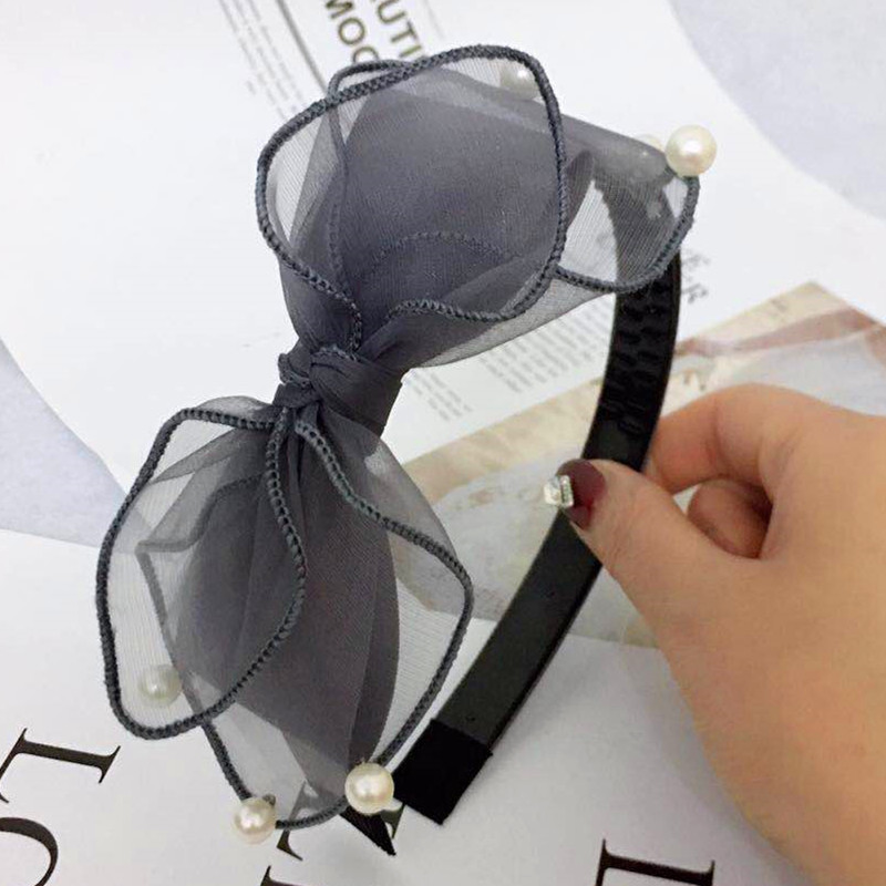 Neue Ins Haarschmuck Mit Zahn Mesh Bowknot Perlen Stirnband Frauen 2021 Koreanische Version Von Einfarbigen Gesichts Wasch Bügeln Großhandel display picture 4