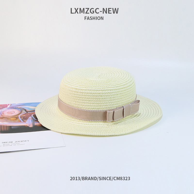 105g Weight Housewarming, Anniversary, Business, Wedding, Birthday, Festival Occasion Unisex Gender Basic Style Khaki, Coffee, White, Pink Color Summer Casual Sunscreen Flat Bow Woven Parent-child Straw Hat 2
