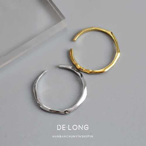 s925 sterling silver ring minimalist style women's irregular thin face ring bamboo silver ring chic Korean style jewelry