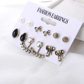 厂家直销欧美饰品新款wish亚马逊ebay流行复古蝴蝶结大象水滴耳钉