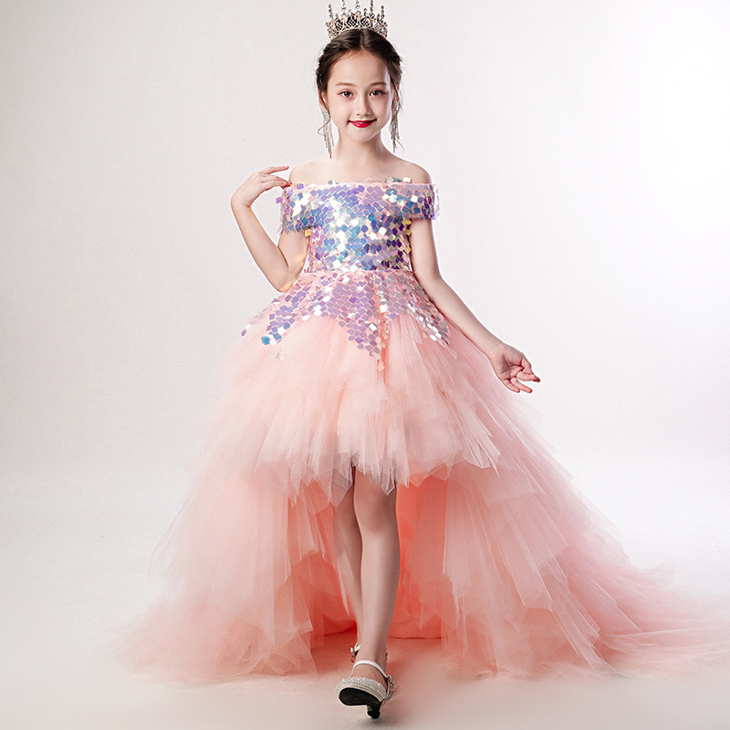 Children tuxedo princess dress girl one shoulder show