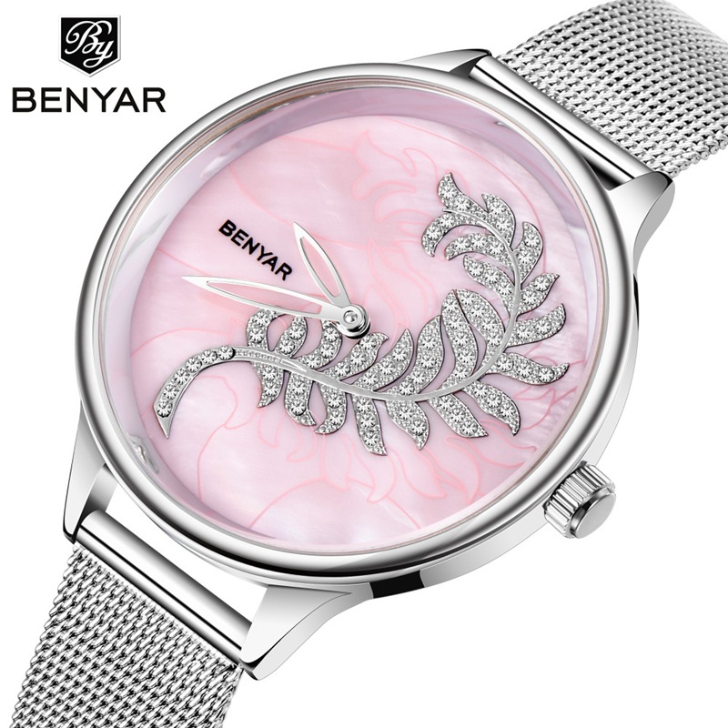 Benyar binya nueva moda patrón dial reloj de cuarzo para mujer movimiento importado Correa reloj de mujer 5157L