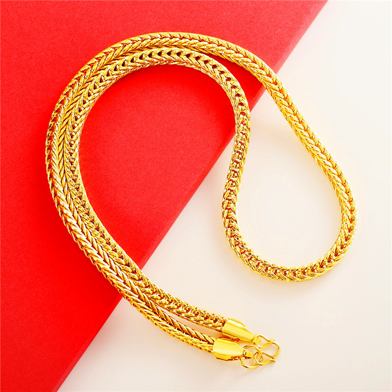 18K domineering large gold chain square...