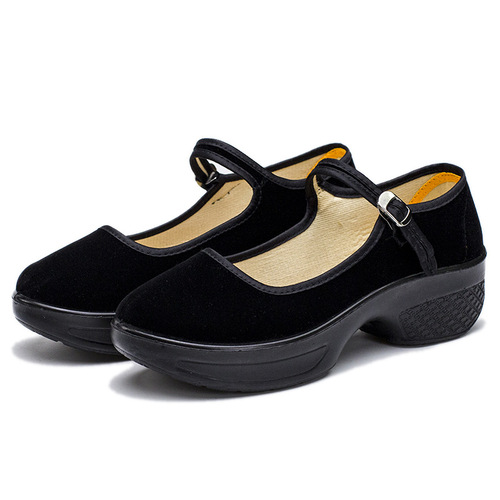 Women's Work Shoes Slip-on Soft Sole Non-slip Leather Shoes for Hotel Work and Dancing, Breathable and Non-slip Black Cloth Shoes