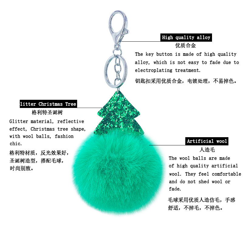 New Glitter Sequin Christmas Tree Furry Ball Keychain display picture 3