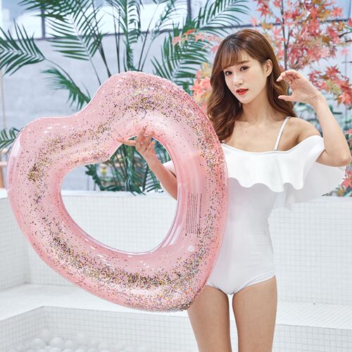 Wanmei wholesale swimming ring inflatable heart-shaped swimming ring thickened PVC love swimming ring water inflatable love floating row
