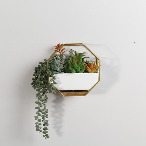 Nordic creative iron ceramic flowerpot simple geometric metal bracket set succulent green plant potted ornaments