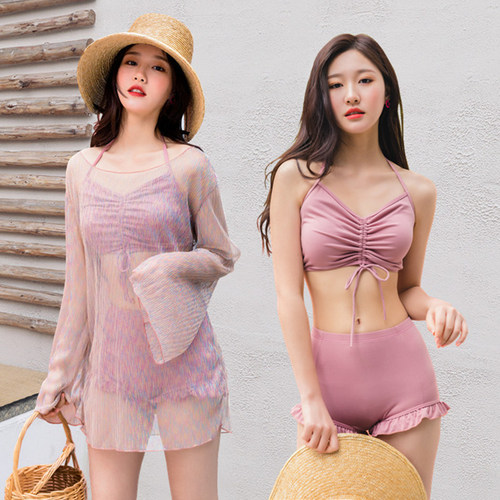Women's swimsuit three-piece split Internet celebrity sun protection new conservative belly-covering slimming sexy bikini hot spring swimwear