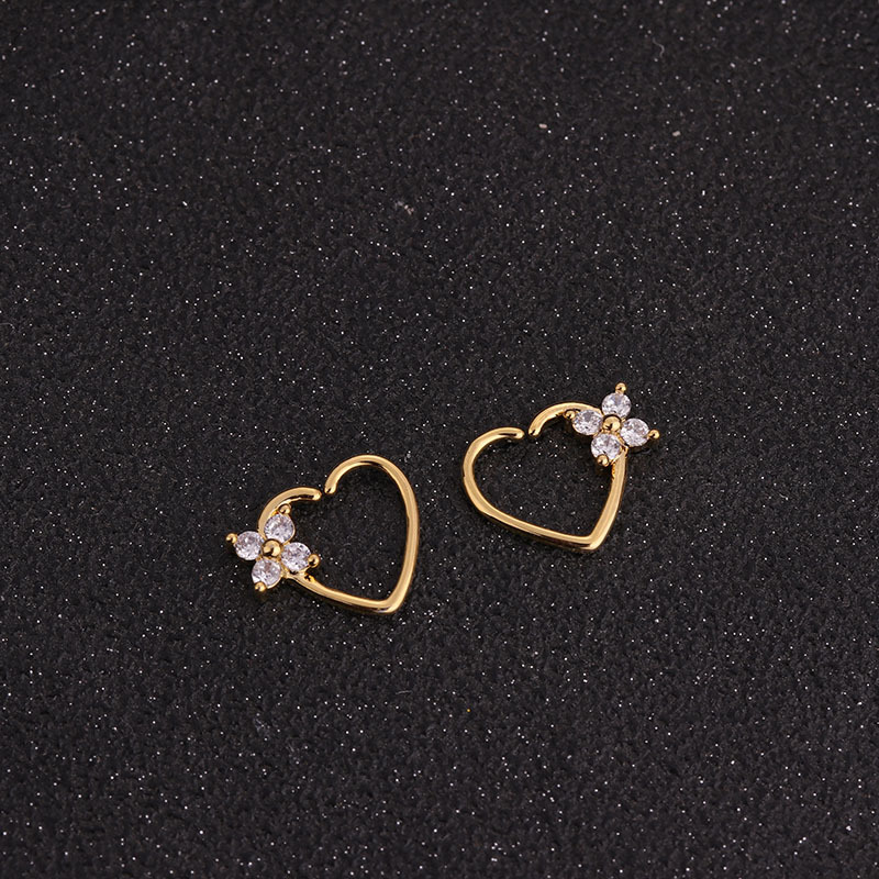 Hot Selling Micro-inlaid Zircon Round Nose Ring Peach Heart Stud Earrings display picture 1