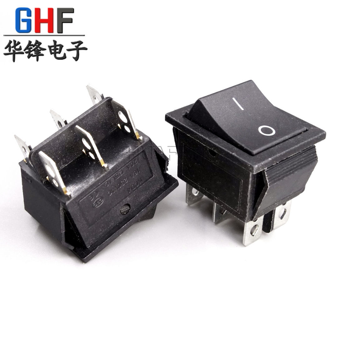 KCD4六脚二档船型开关 跷板电源开关 25*31mm单刀双掷 无灯全黑色