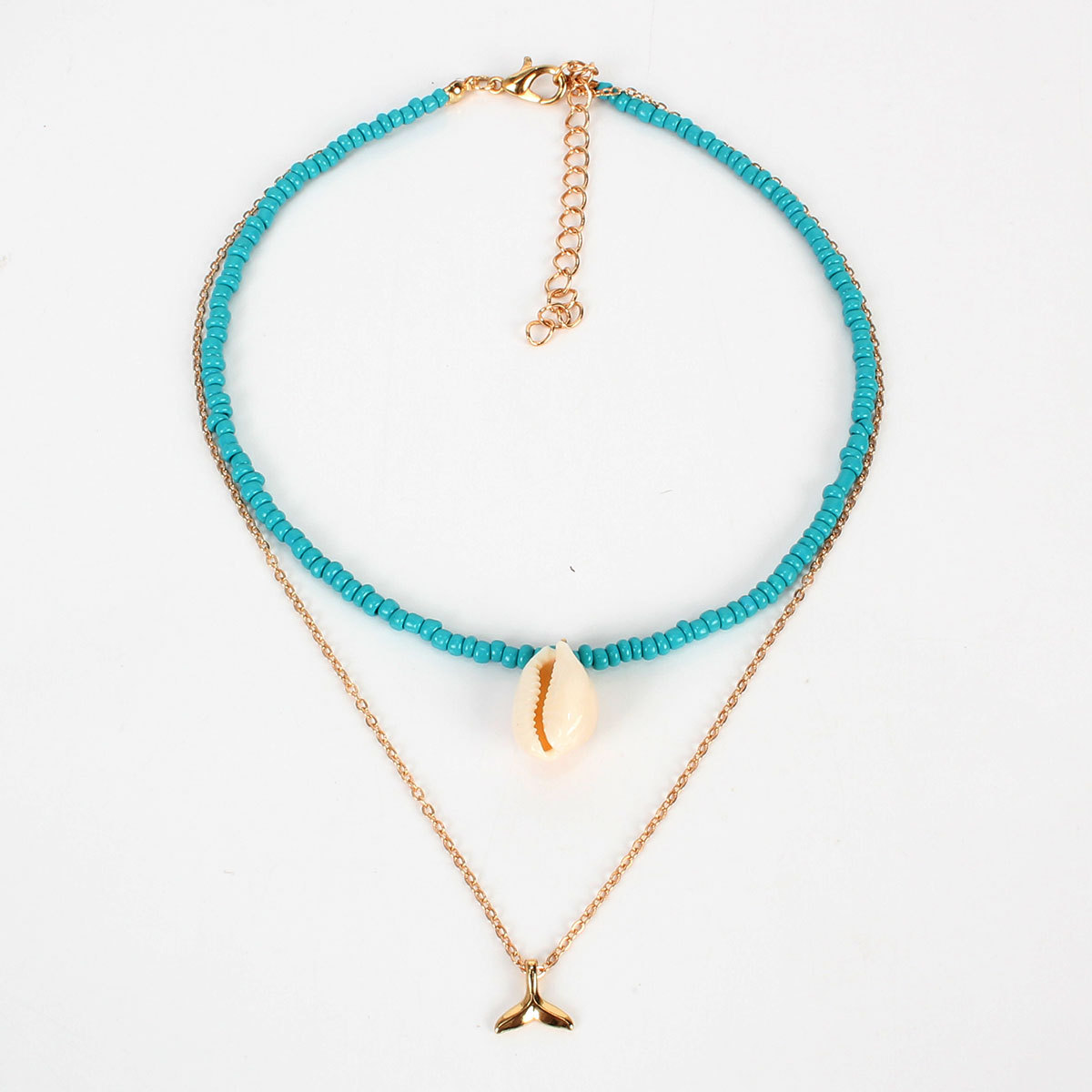 New Turquoise Rice Beads Natural Conch Shell Short Neck Necklace Handmade Necklace Women display picture 2