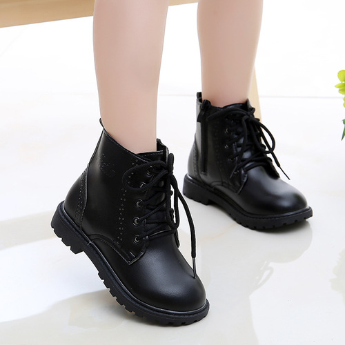 Spring and autumn children's short boots for boys and girls, Korean style side zipper lace-up casual boots, snow boots, trendy shoes