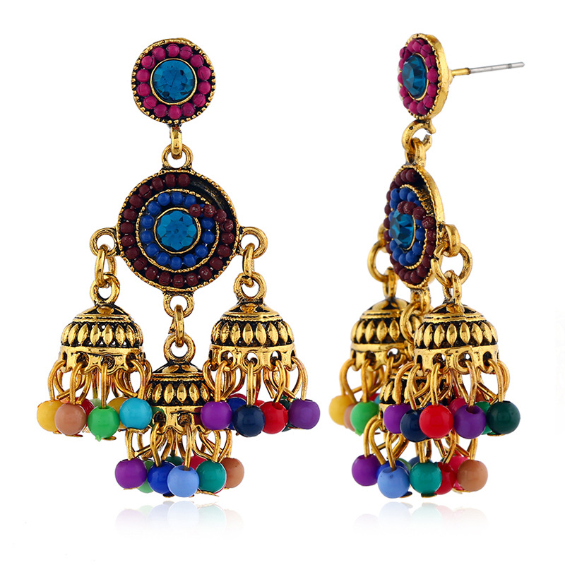Ethnic Style Colorful Beaded Alloy Tassel Drop Earrings display picture 2